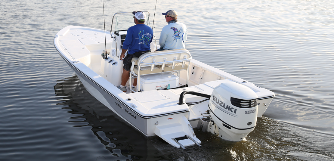 Bay Boat with White Suzuki 150